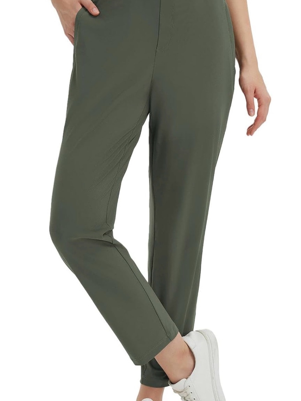 Olive Green Cropped Pull-On Ankle Pants